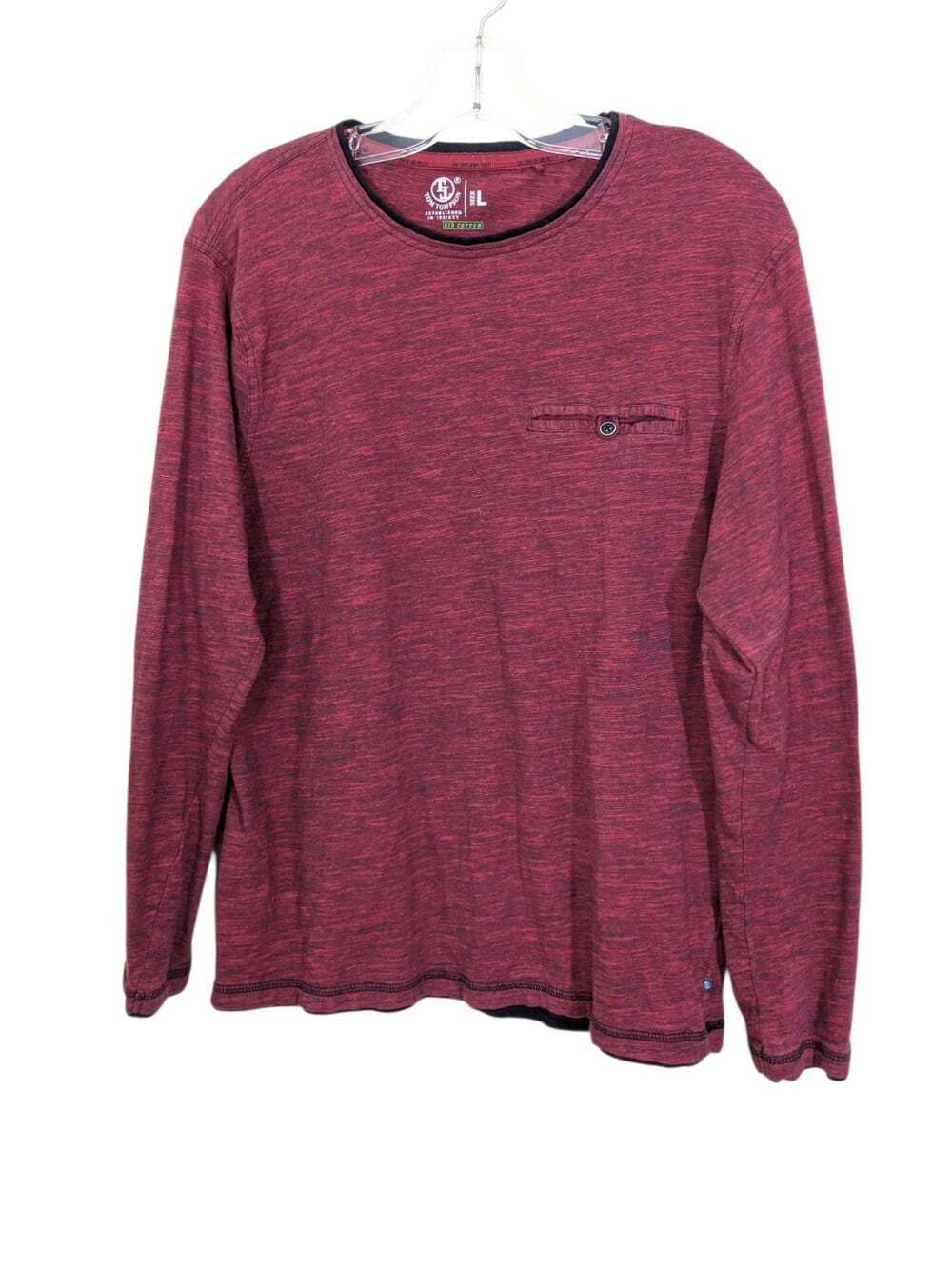 TOM TOMPSON Mens Bio Cotton T Shirt Crew Neck Long Sleeve Casual Tee Burgundy